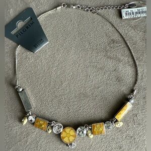 Pilgrim Silver-Tone Necklace with Yellow Floral Accents